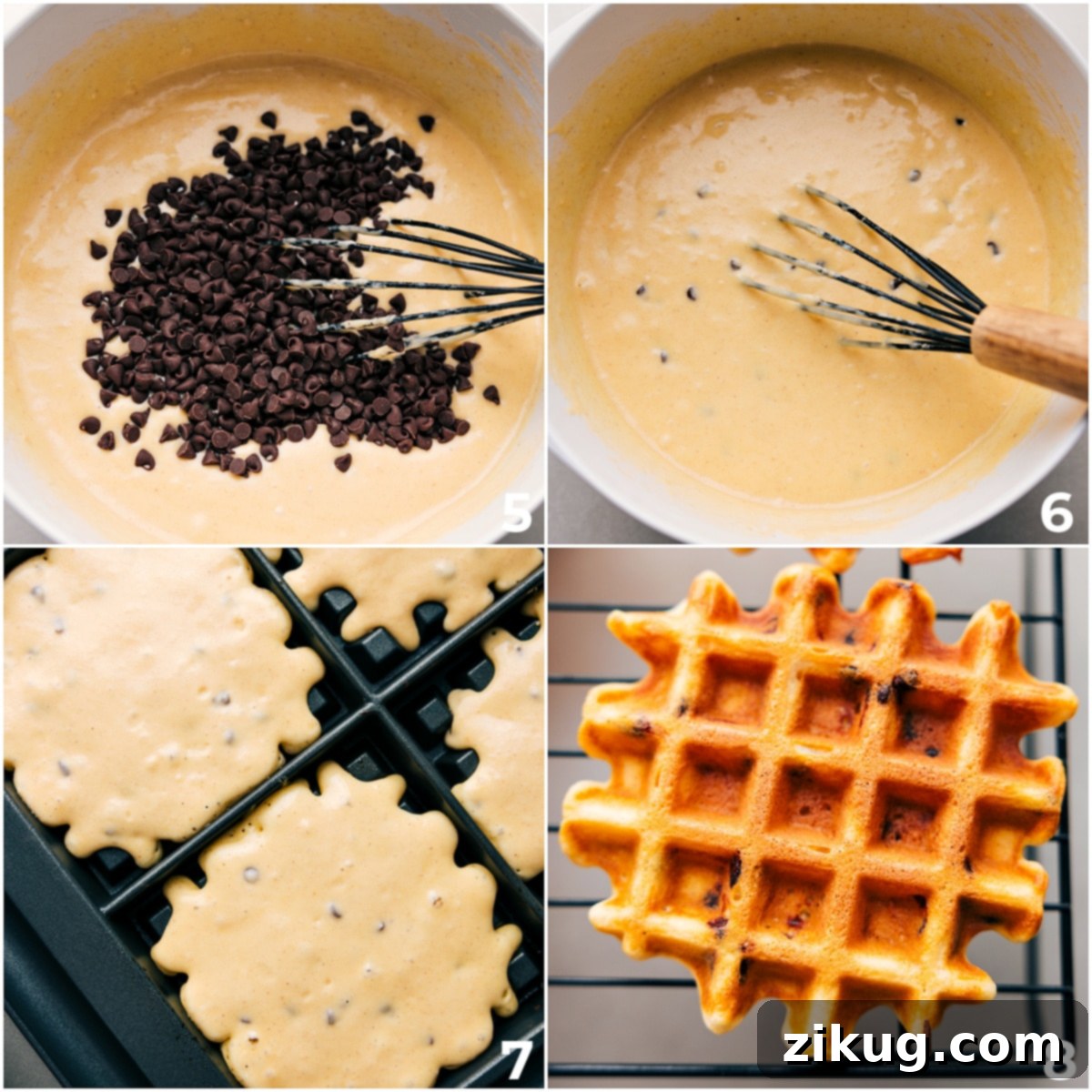 The chocolate chips being whisked into the mixture and it being cooked.