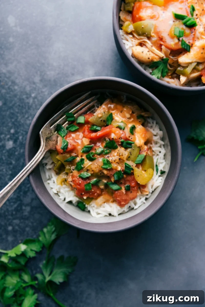 Crockpot Cajun Chicken Delight - Served with Rice and Herbs Crockpot Cajun Chicken served over rice in a rustic bowl, garnished with fresh herbs, ready to be savored.