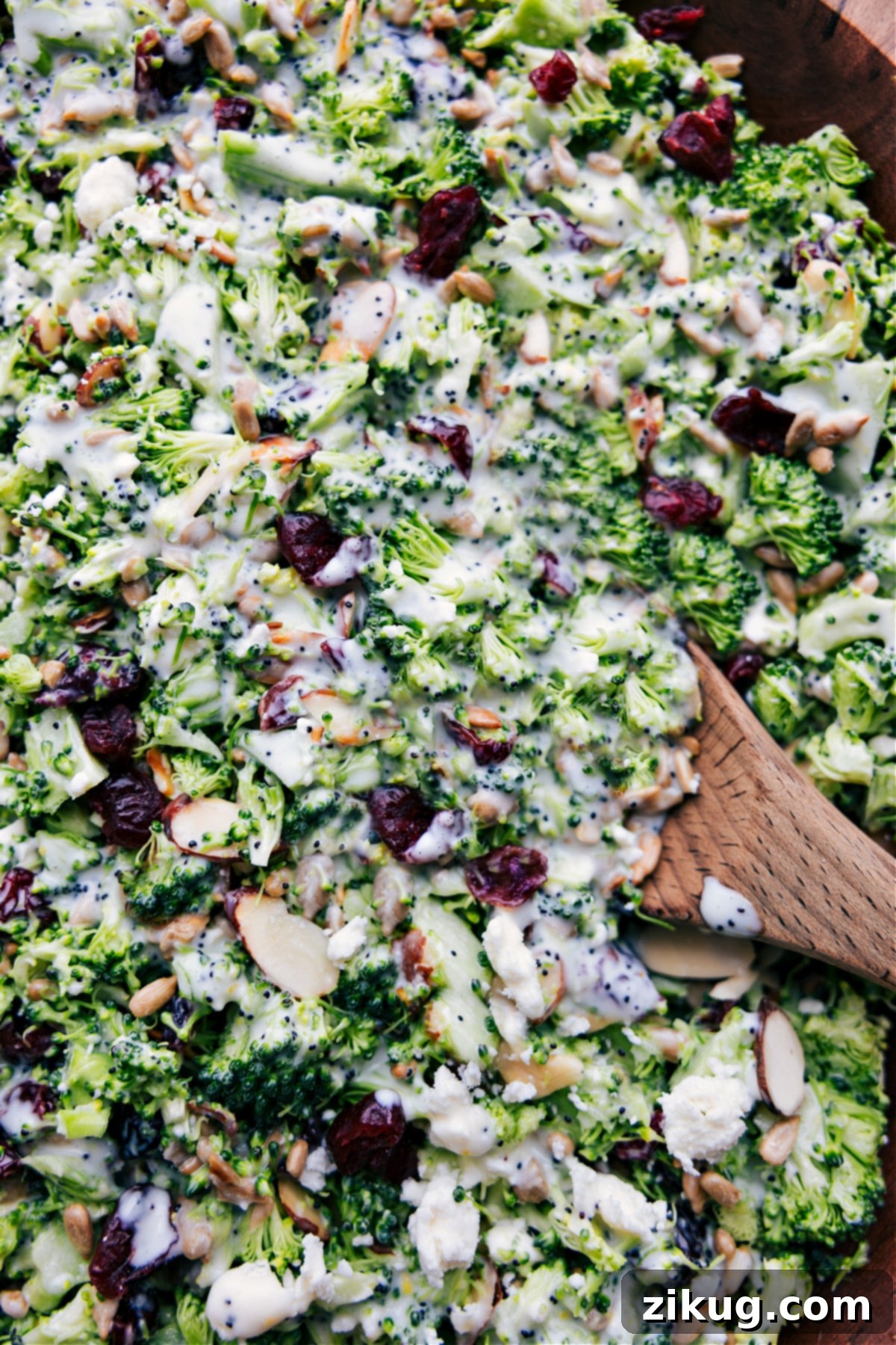 Ready-to-Serve Lemon Poppy Seed Broccoli Salad The finished Lemon Poppy Seed Broccoli Salad, beautifully presented in a serving bowl, garnished and ready to be enjoyed as a side dish or light meal.