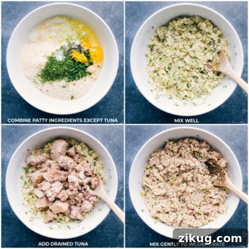 Step-by-step process of mixing and forming tuna patties