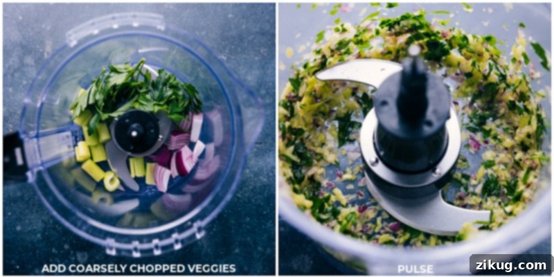 Process images showing fresh vegetables being chopped for Curried Chickpea Salad