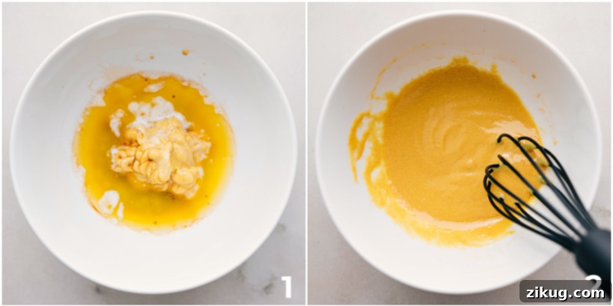 The savory mustard sauce being whisked together for these Cuban Sliders, ready to be brushed onto the Hawaiian rolls.