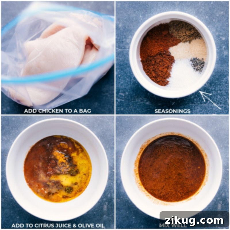 Process shots of making the chicken marinade in a bowl