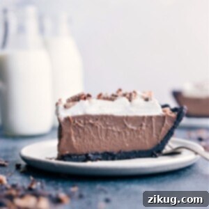 Decadent Chocolate Cream Pie 2 Slice of Chocolate Cream Pie on a plate.