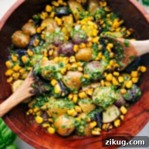 No-Mayo Potato Salad dressed and in a bowl ready to be served at your next get together.