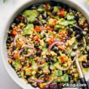 Sweet Potato Black Bean Salad in a bowl, dressed and ready to enjoy.