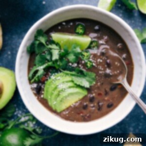 A bowl of delicious Black Bean Soup, perfect for a cozy meal.