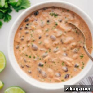 Creamy Tomatillo Chicken Enchilada Soup 2 Green Chicken Enchilada Soup in a bowl, with avocado, lime, and cilantro toppings.
