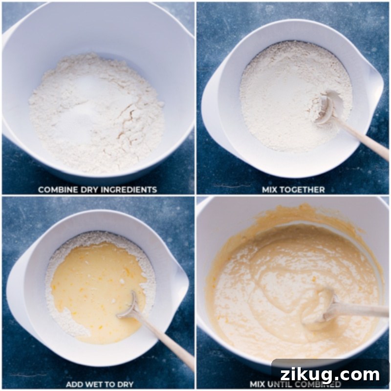 Mixing Dry and Wet Ingredients - Combining Flavors Mixing the dry ingredients before adding wet ingredients and mixing both until combined.