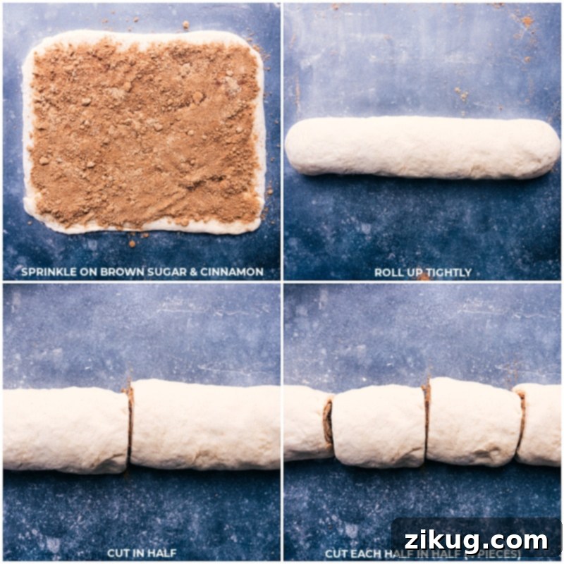 Process shots: sprinkle on brown sugar and cinnamon; roll tightly; cut in half; then cut into smaller pieces for homemade cinnamon rolls.