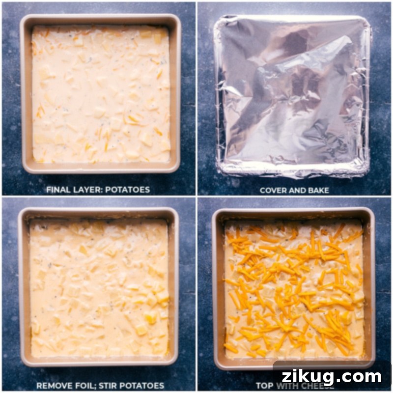 Bake the dish, then add another layer of cheese and the crunchy panko topping on top for a truly life-changing cheesy potatoes casserole.