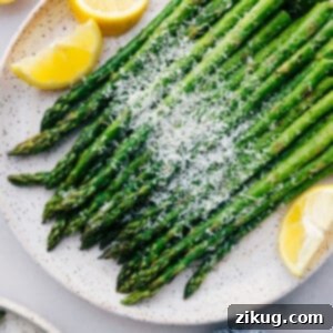 Elevated Roasted Asparagus Duo 3 Easy roasted asparagus with fresh parmesan cheese and lemon slices.