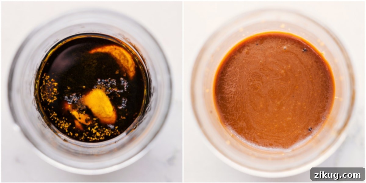 Dressing In Grapefruit Salad Recipe The process of making the homemade balsamic dressing for the grapefruit salad, shown in a mason jar with ingredients clearly visible.