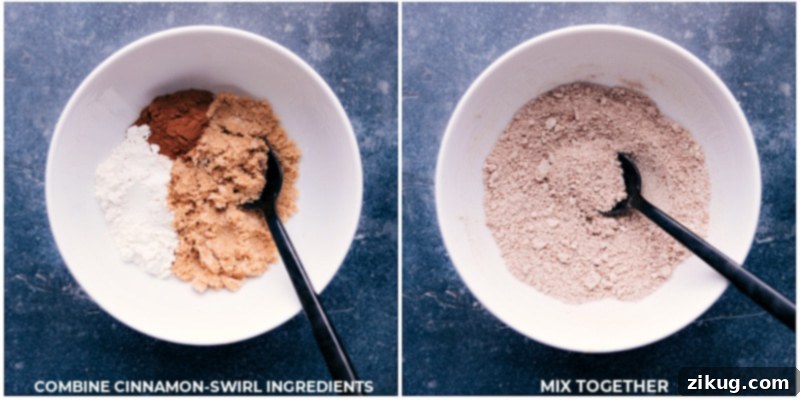 Process images of the cinnamon swirl mixture being prepared for the cinnamon bread.