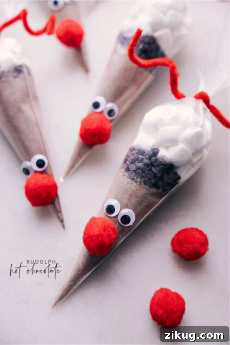Overhead image of Reindeer Hot Chocolate gift bags