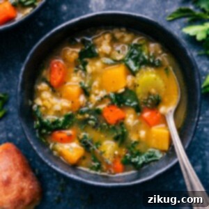A delicious bowl of Barley Soup, ready to be served.