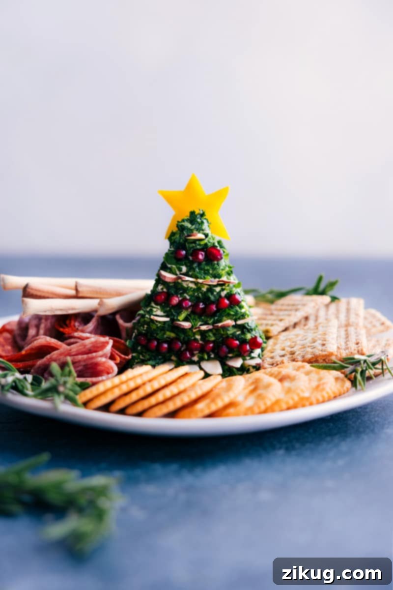 A festive Christmas Cheeseball shaped as Rudolph the Red-Nosed Reindeer, surrounded by crackers and cold cuts on a holiday platter.