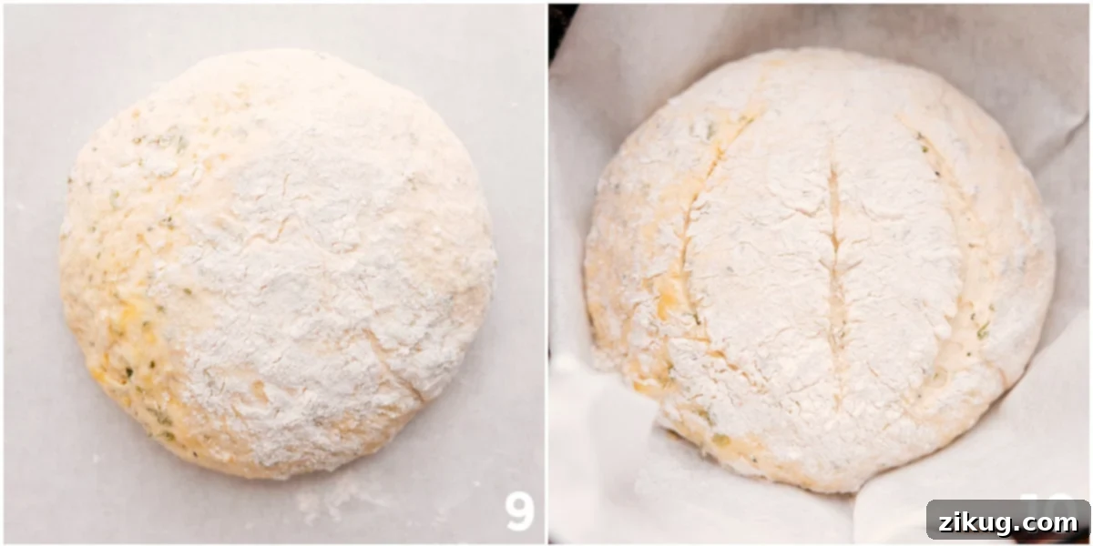 The bread is shaped and placed into a heavy-duty pot.
