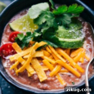 A bowl of freshly made Pinto Bean Soup, ready to be served.