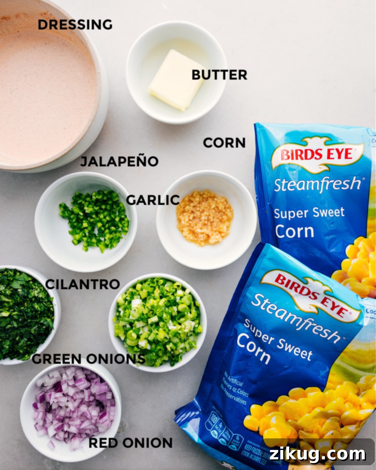 All the ingredients in this recipe prepped out for easy assembly.