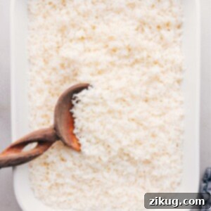 Perfectly cooked white rice, golden and fluffy from the oven, ready to be served