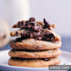 Delicious Nutella Stuffed Chocolate Chip Cookies, ready to eat