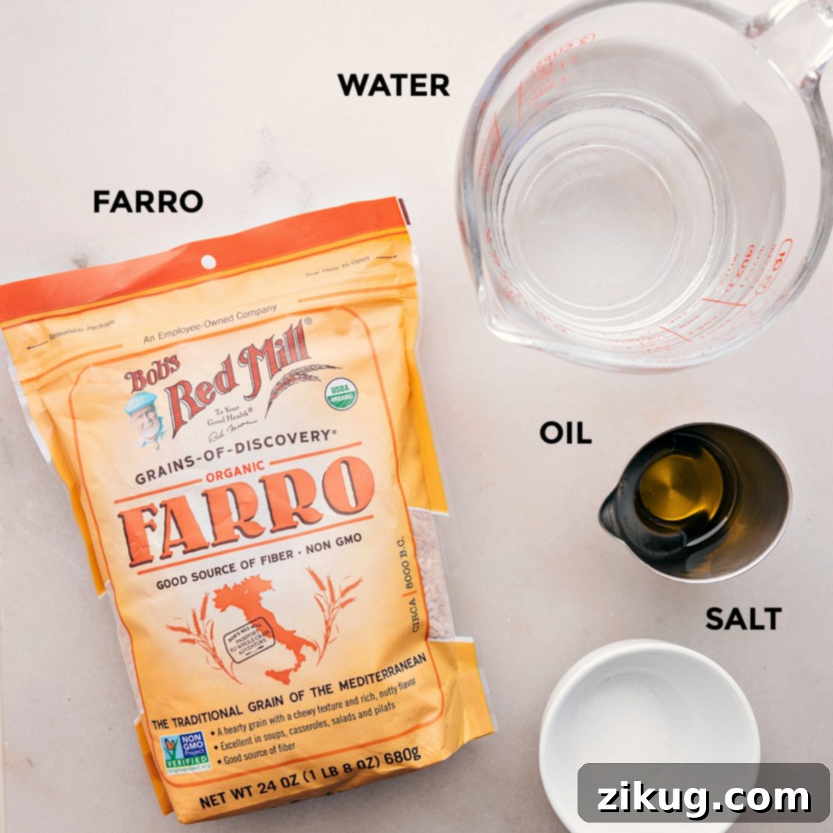 This easy baked farro recipe uses just four simple ingredients: pearled farro, water, olive oil, and salt for a flavorful grain that's perfect every time.