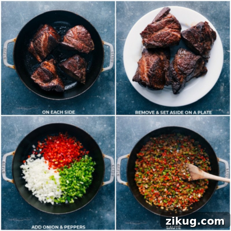 Treat your taste buds to a feast with our delectable Chili Con Carne recipe! This chili dish features succulent pieces of beef slow-cooked in a medley of crushed tomatoes, diced onions, and peppers. A tantalizing blend of chili spices and a touch of heat create a warm and comforting meal that's sure to satisfy. Recipe via chelseasmessyapron #dinner #quick #easy #simple #familyfriendly #kidfriendly #mexican #chili #concarne Process shots-- images of the meat being cooked and then veggies being sautéed