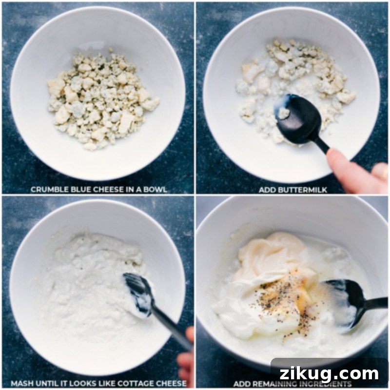 Introducing the ultimate Wedge Salad with the most amazing homemade blue cheese dressing! This dish is a crowd-pleaser and always a hit at dinner parties and special events. Recipe via chelseasmessyapron #sidedish #best #quick #easy #simple #familyfriendly #kidfriendly #wedgesalad Process shots-- images of the blue cheese dressing being mixed together