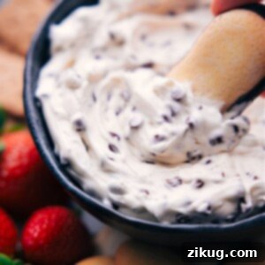 A bowl of Chocolate Chip Dip with dippers around it.
