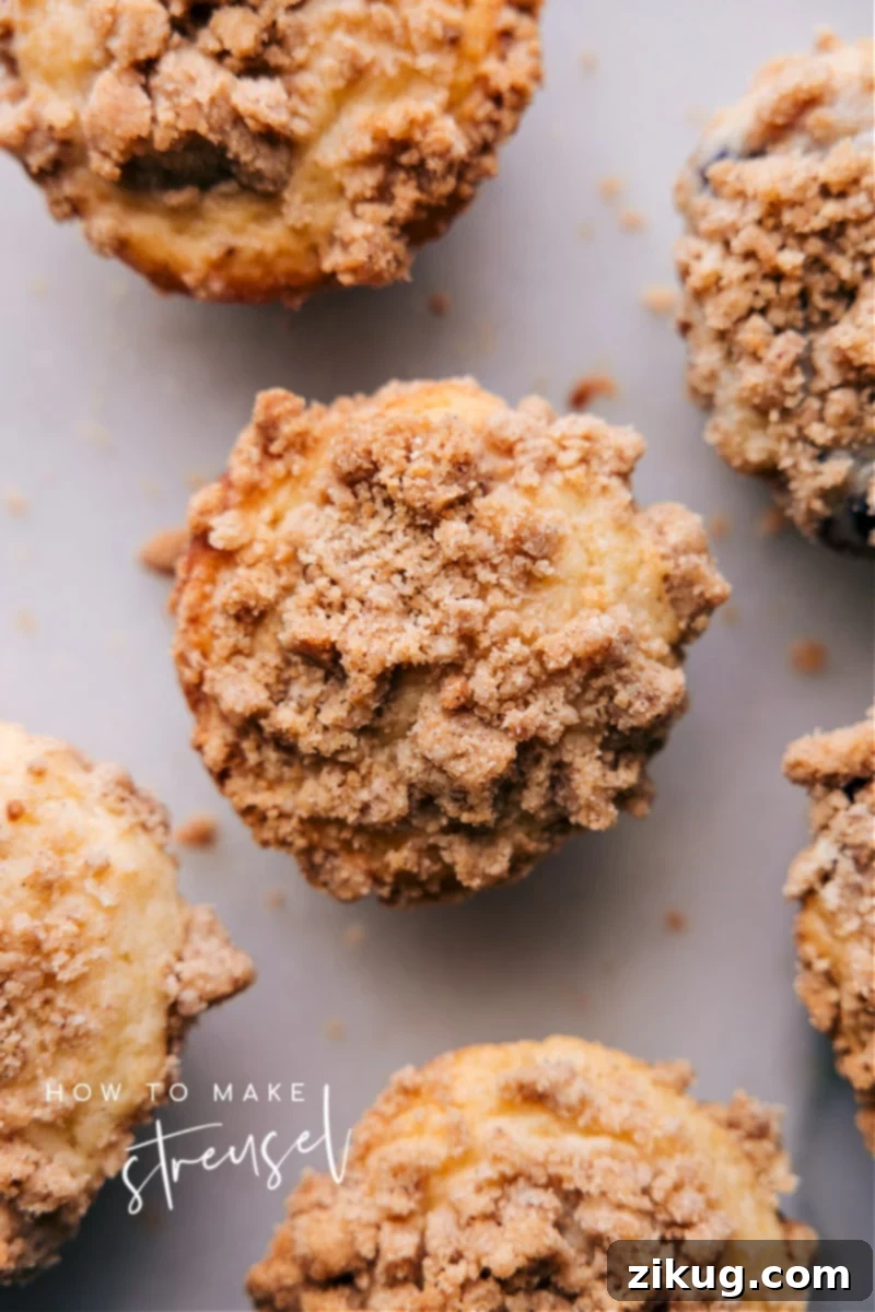 Overhead image of muffins with streusel topping, showcasing the perfect texture for this How To Make Streusel guide