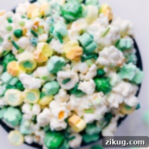 St. Patrick's Day Popcorn with colorful M&M's and Lucky Charms marshmallows