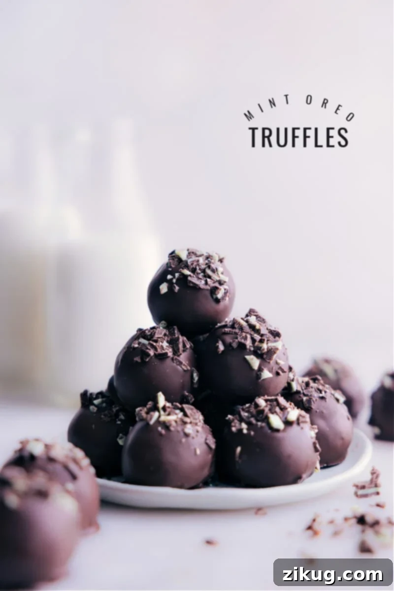 Image of the Mint Oreo Truffles stacked on top of each other