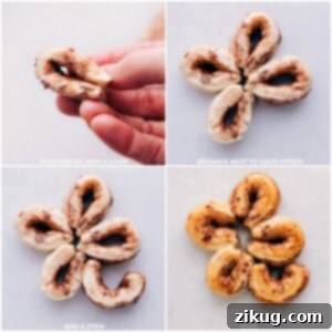 Lucky Shamrock Swirl Buns 4 Image showing process of shaping cinnamon roll dough into shamrock shapes.