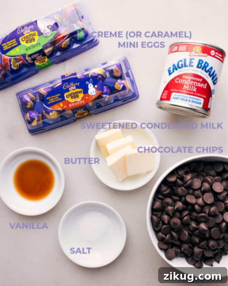 Ingredient shot showing all the essential components for making this delicious Easter Fudge recipe.