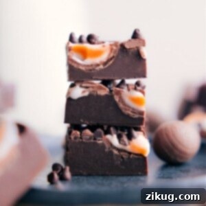 Final plated image of Easter Creme Egg Fudge.