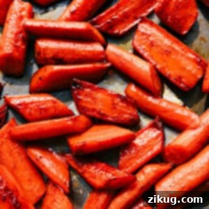 Brown Sugar Roasted Carrots, showing the final golden, caramelized dish in a serving bowl, garnished and ready to be enjoyed.