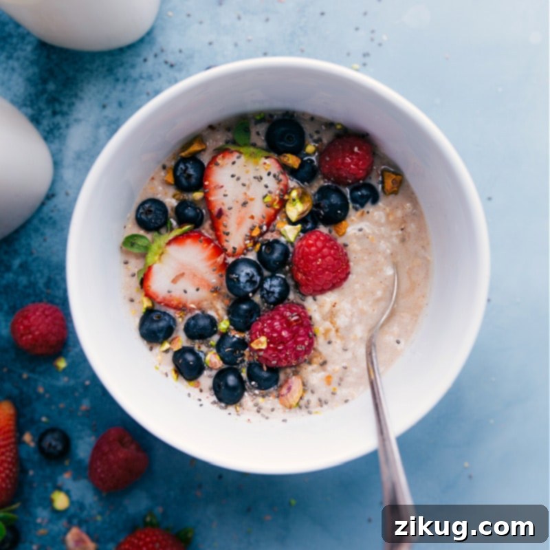 Hot oats with blueberries, strawberries, and rasberries.