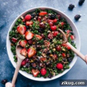 Vibrant Kale & Quinoa Power Salad 2 A delicious Kale and Quinoa Salad with fresh berries, feta, and pistachios.