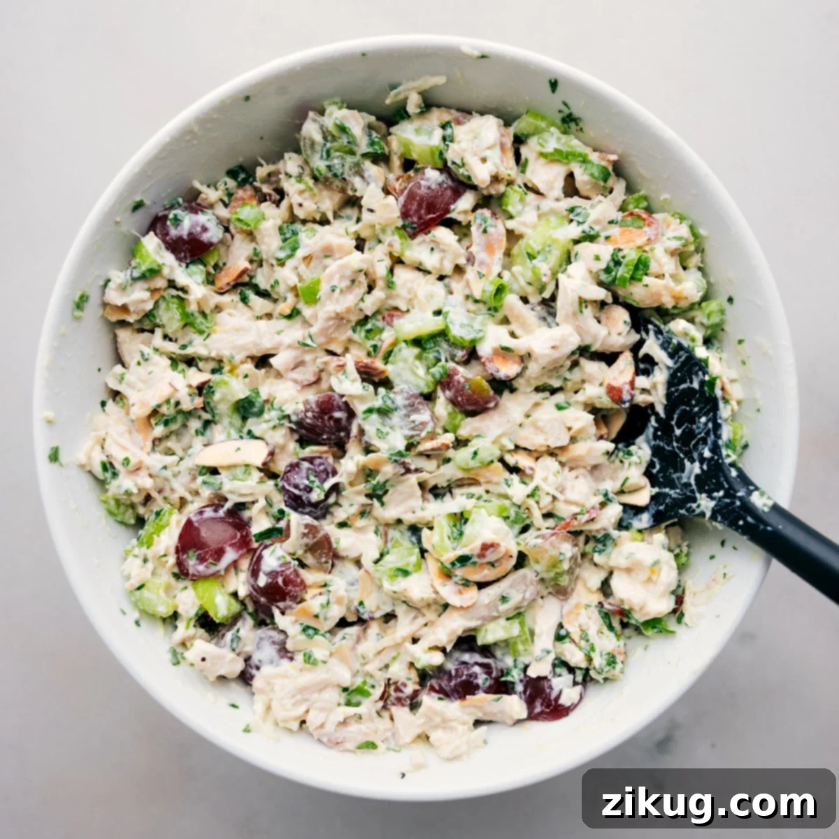Healthy Chicken Salad Recipe in a bowl, perfectly prepared and ready to be enjoyed.