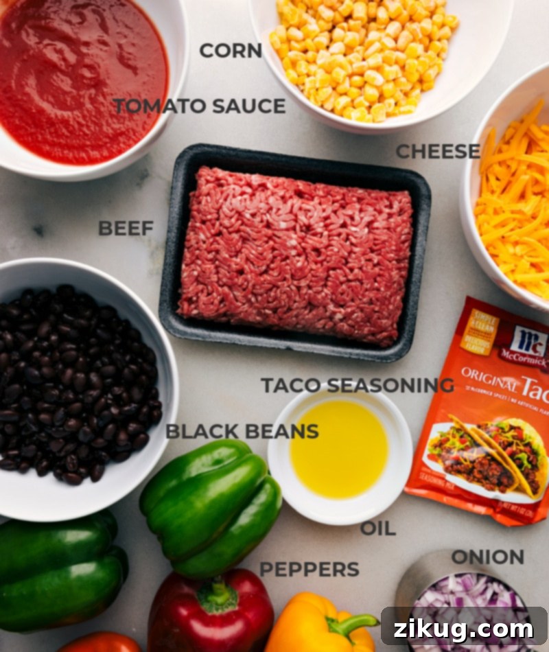 Ingredient shot showing all components for Bell Pepper Nachos laid out
