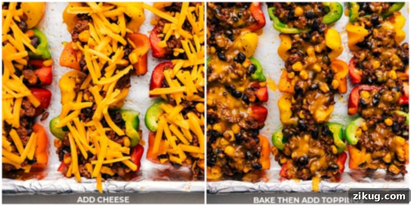 Close-up of baked Bell Pepper Nachos with melted cheese