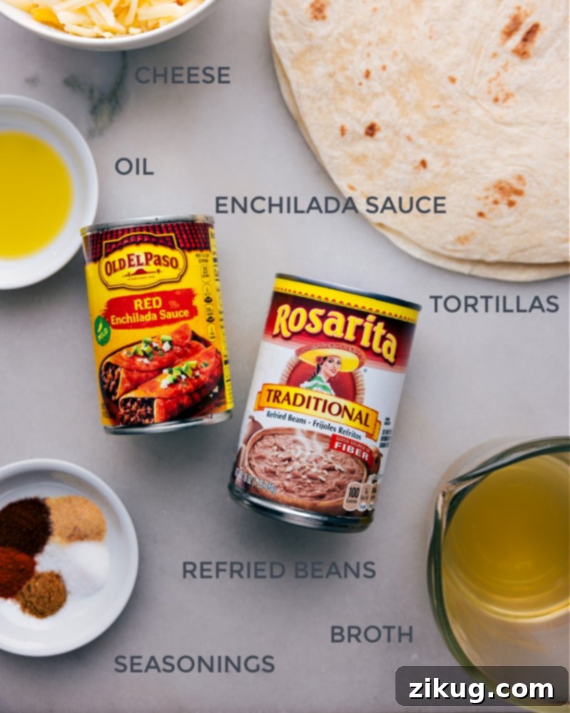 Essential Ingredients for Quick and Easy Bean and Cheese Burritos Ingredient shot showing all components needed for Bean and Cheese Burritos