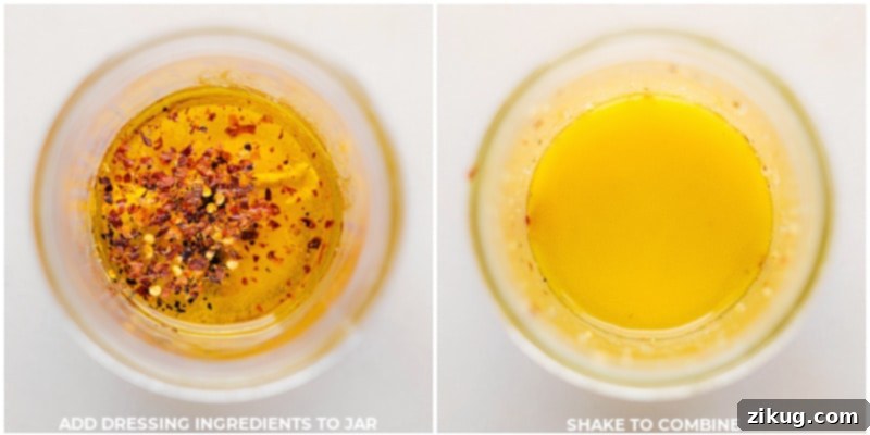 Homemade salad dressing being vigorously shaken in a mason jar, perfectly emulsified for the Cucumber Pepper Salad.