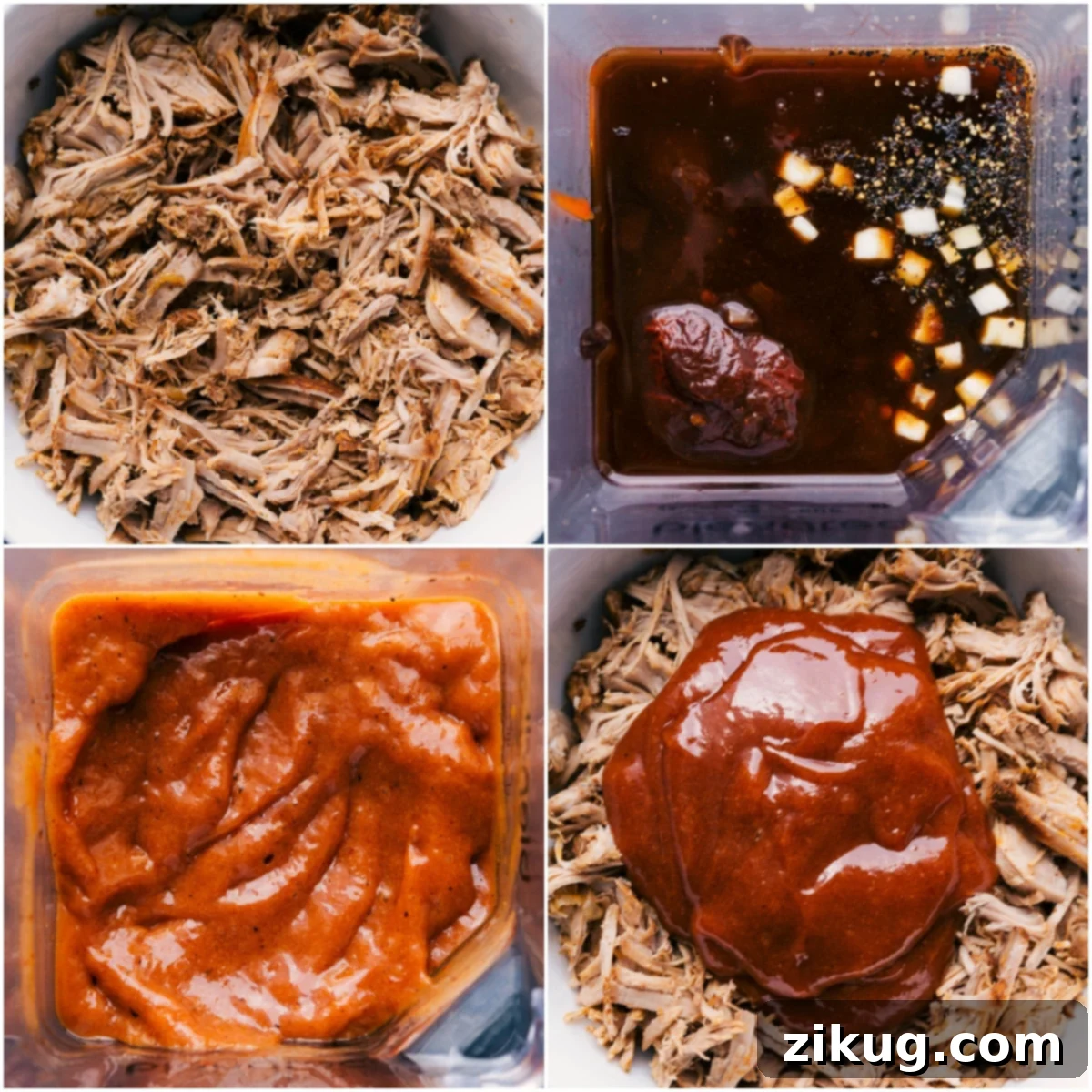 Shredded Pulled Pork Sandwich Recipe Perfectly shredded pulled pork, richly coated in a blended BBQ sauce, ready to be served on sandwiches.