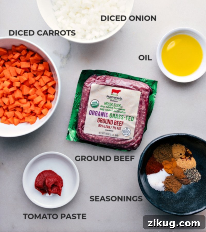 Essential ingredients for creating flavorful Middle Eastern Ground Beef Bowls in 30 minutes. Ingredients for Middle Eastern Ground Beef Bowls, including spices, vegetables, ground beef, and yogurt