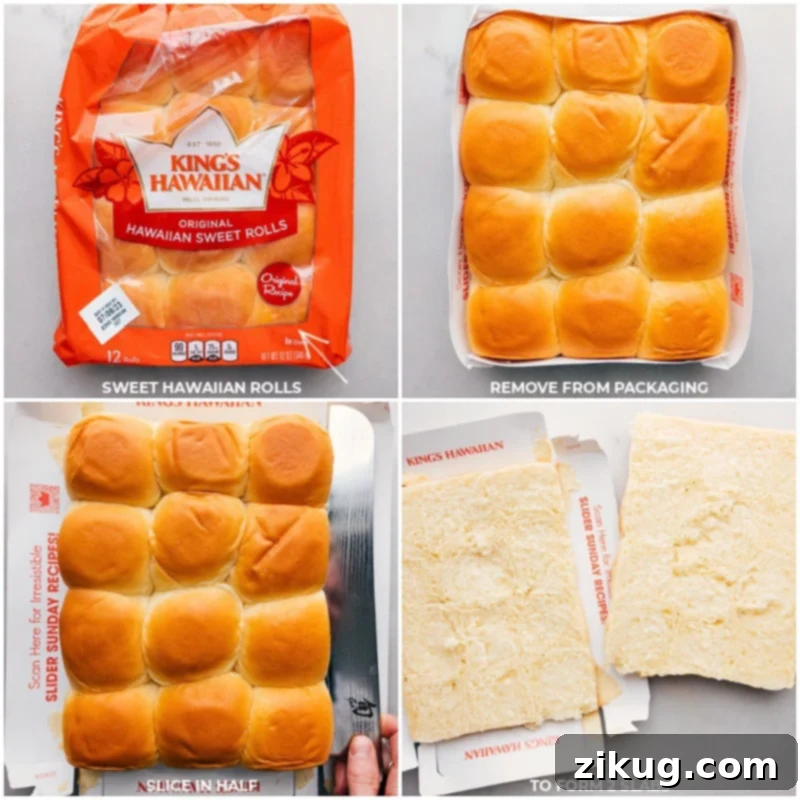 Process shots-- images of the sweet rolls used in this dish being sliced in half