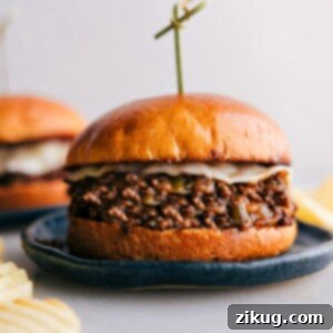 Finished Philly Cheesesteak Sloppy Joes on a plate, ready to be served.
