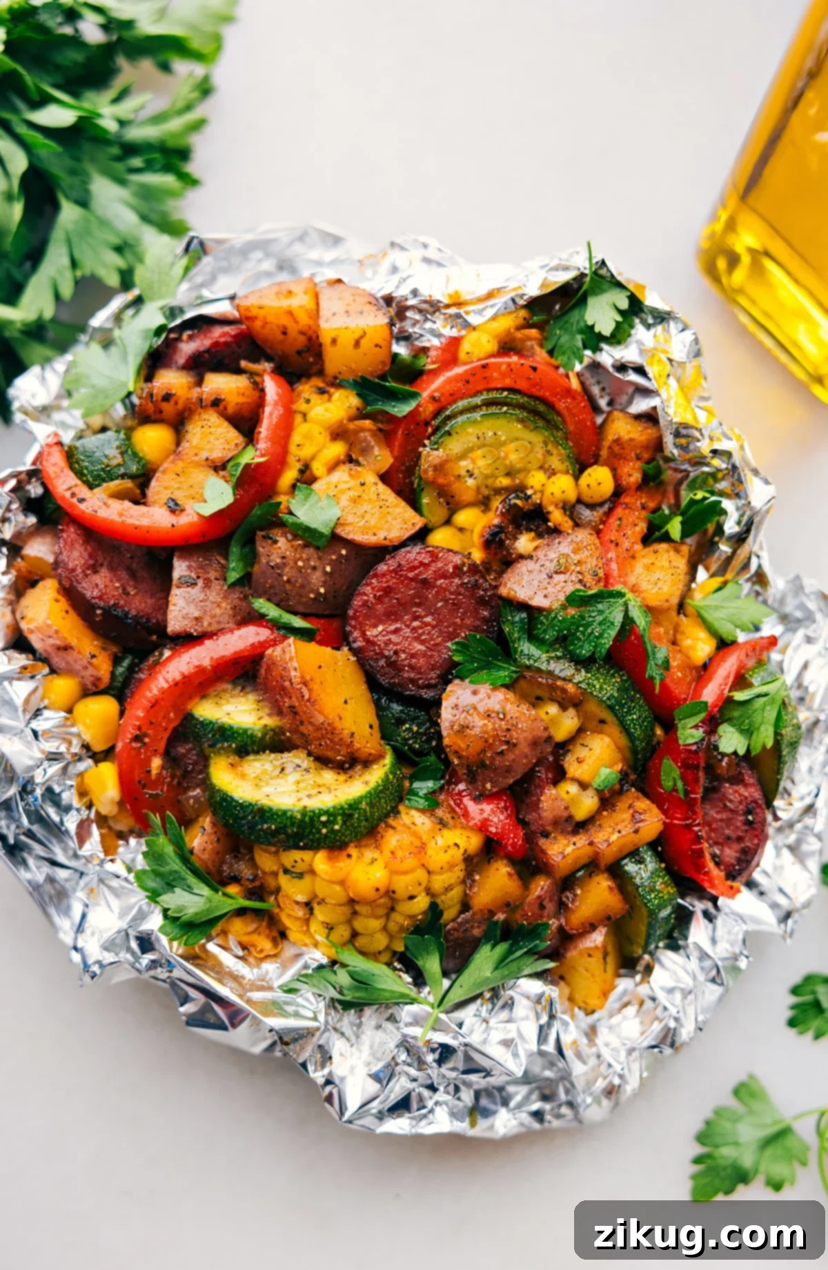 The Best Tin Foil Sausage and Veggies Dinner Recipe: A Simple, Flavorful Meal Tin Foil Sausage and Veggies Dinner fresh off the grill ready to be enjoyed, showcasing perfectly cooked ingredients.