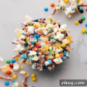 Delicious Popcorn Snack Mix in a serving bowl, ready to be enjoyed.